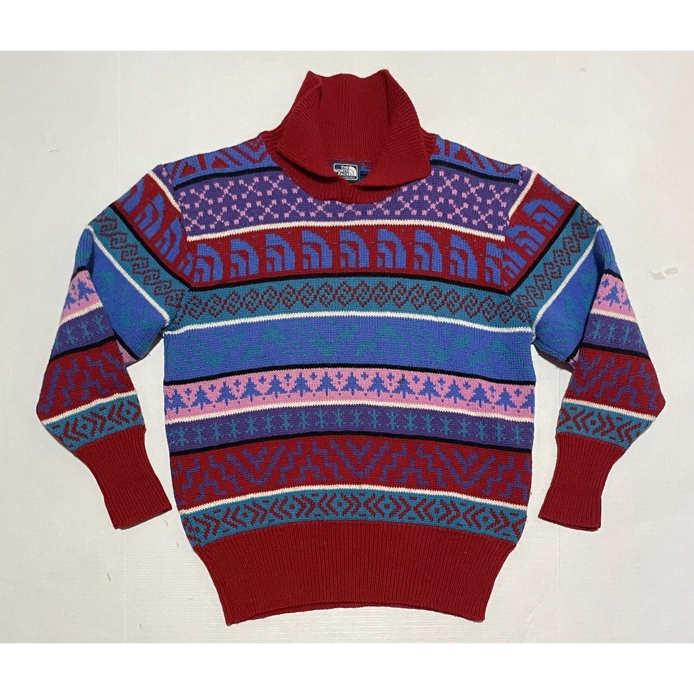 Vintage The North‎ Face Womens Colorful Wool Sweater Medium Mock Neck Made USA